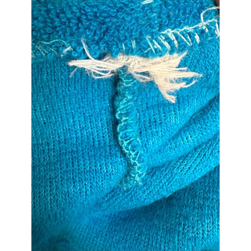 Vintage 1960s Aqua Terrycloth Romper, Orange Floral Appliqué, Size M/L, Zip Up - Picture 6 of 6